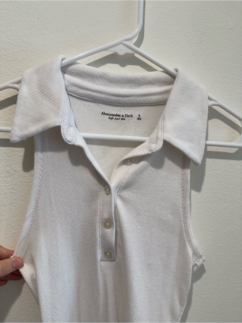 Abercrombie & Fitch White Ribbed Polo Bodysuit | Sleeveless
